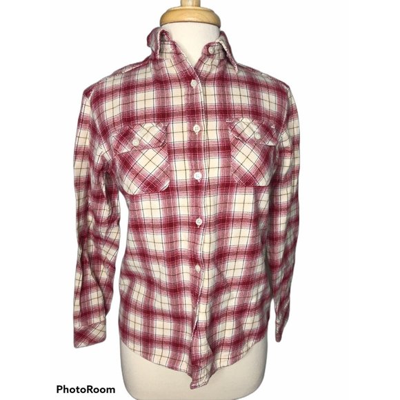 Gander Mountain Women's Small Red Cream Plaid Button Collared Long Sleeve Shirt - Picture 1 of 12